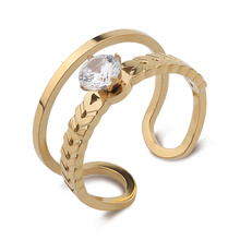 18K Gold Plated Open Cubic Zirconia Prong Setting Adjustable Wedding Engagement Bridal Ring